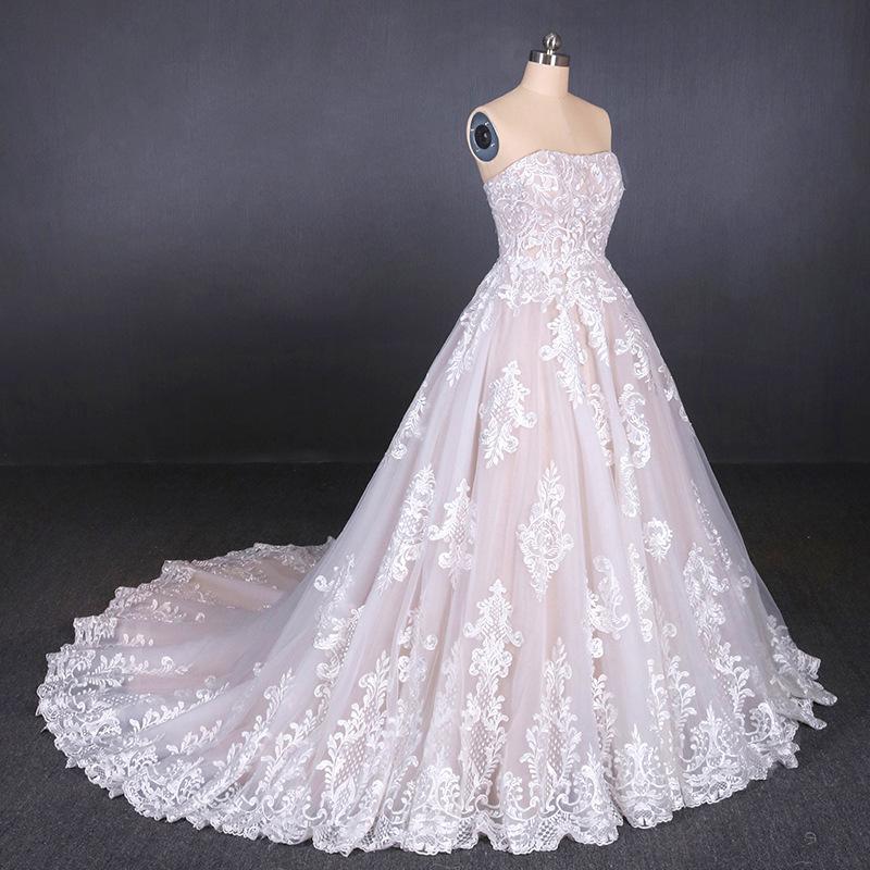 a line strapless lace appliques wedding dress, cheap bridal dresses dmq16 a line strapless lace appliques wedding dress, cheap bridal dresses dmq16