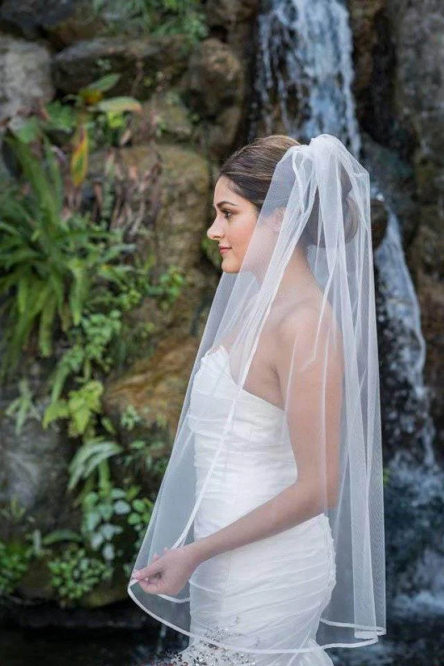 1t layer fingertip length tulle wedding veil with satin trim edge wv3 1t layer fingertip length tulle wedding veil with satin trim edge wv3